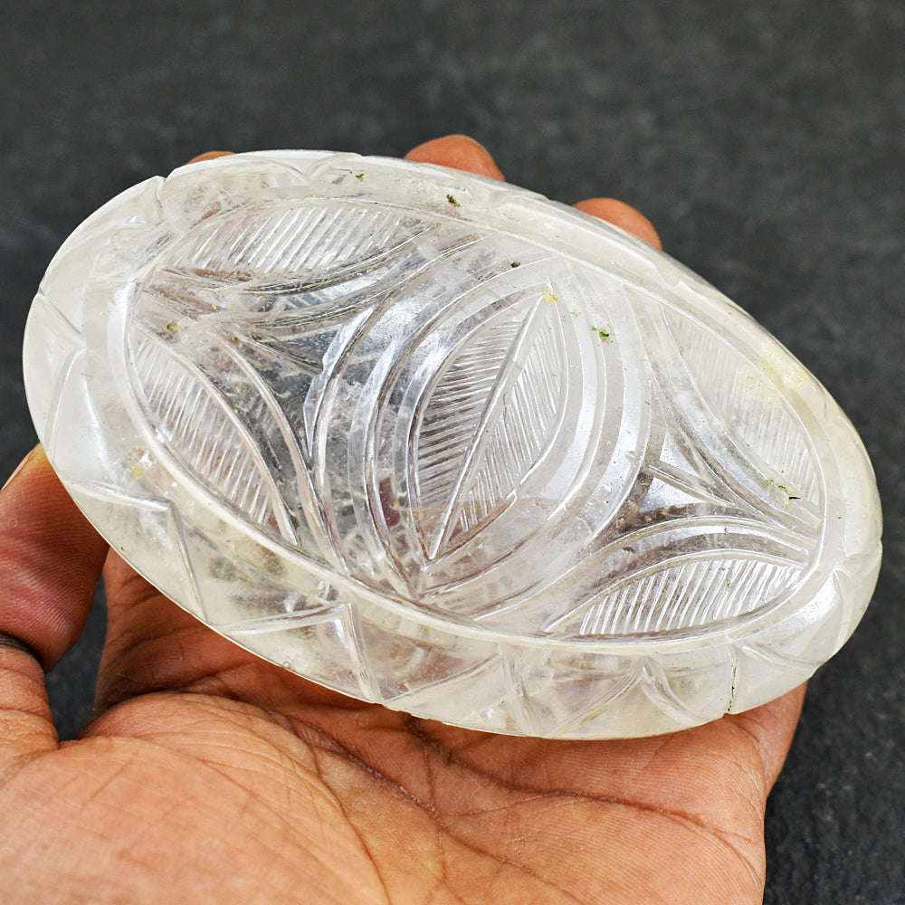 gemsmore:Beautiful White Quartz  Hand Carved Genuine Crystal Gemstone Carving Mughal Carved Cabochon