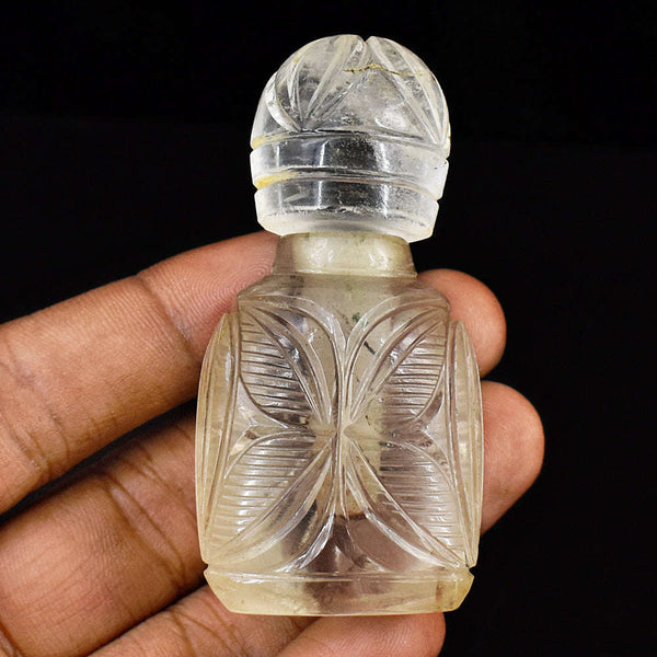 gemsmore:Beautiful White Quartz  Hand Carved Genuine Crystal Gemstone Carving Perfume Bottle