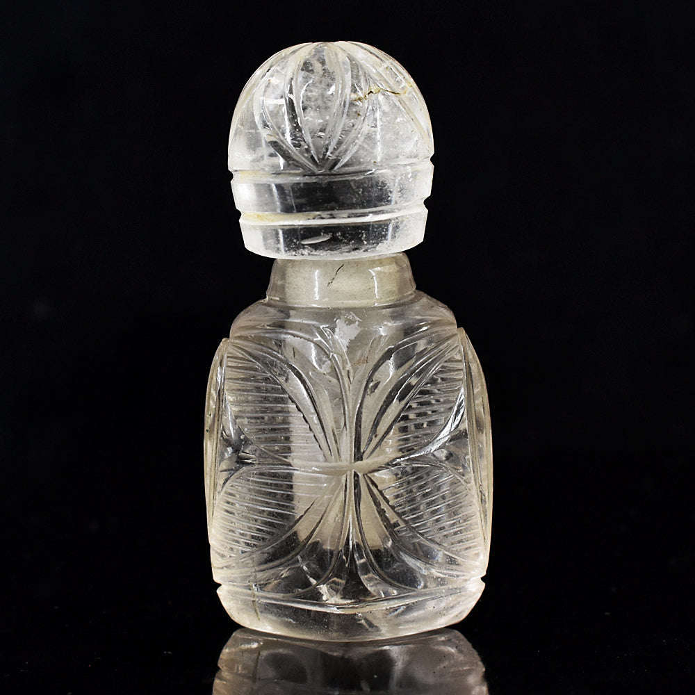 gemsmore:Beautiful White Quartz  Hand Carved Genuine Crystal Gemstone Carving Perfume Bottle