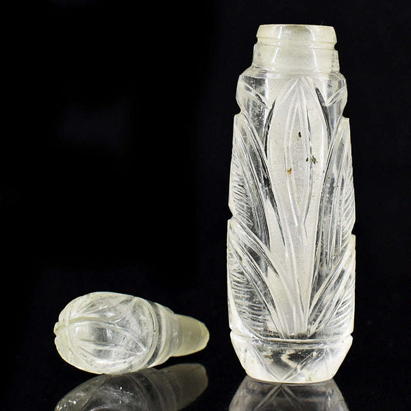 gemsmore:Beautiful White Quartz  Hand Carved Genuine Crystal Gemstone Carving Perfume Bottle