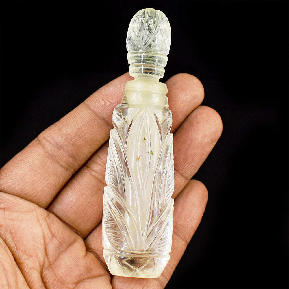 gemsmore:Beautiful White Quartz  Hand Carved Genuine Crystal Gemstone Carving Perfume Bottle