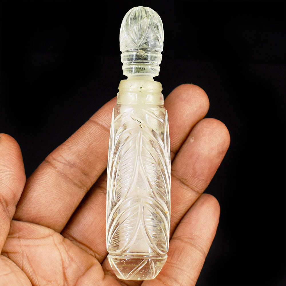 gemsmore:Beautiful White Quartz  Hand Carved Genuine Crystal Gemstone Carving Perfume Bottle