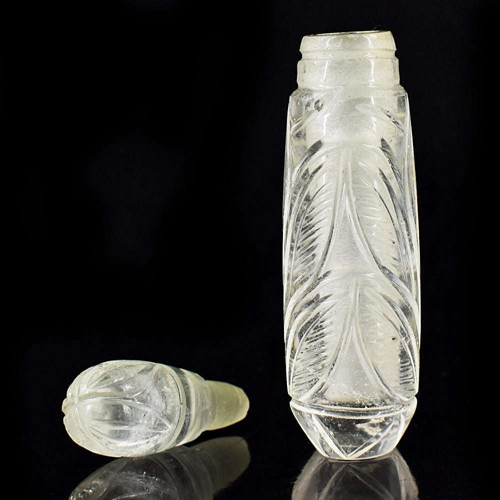 gemsmore:Beautiful White Quartz  Hand Carved Genuine Crystal Gemstone Carving Perfume Bottle