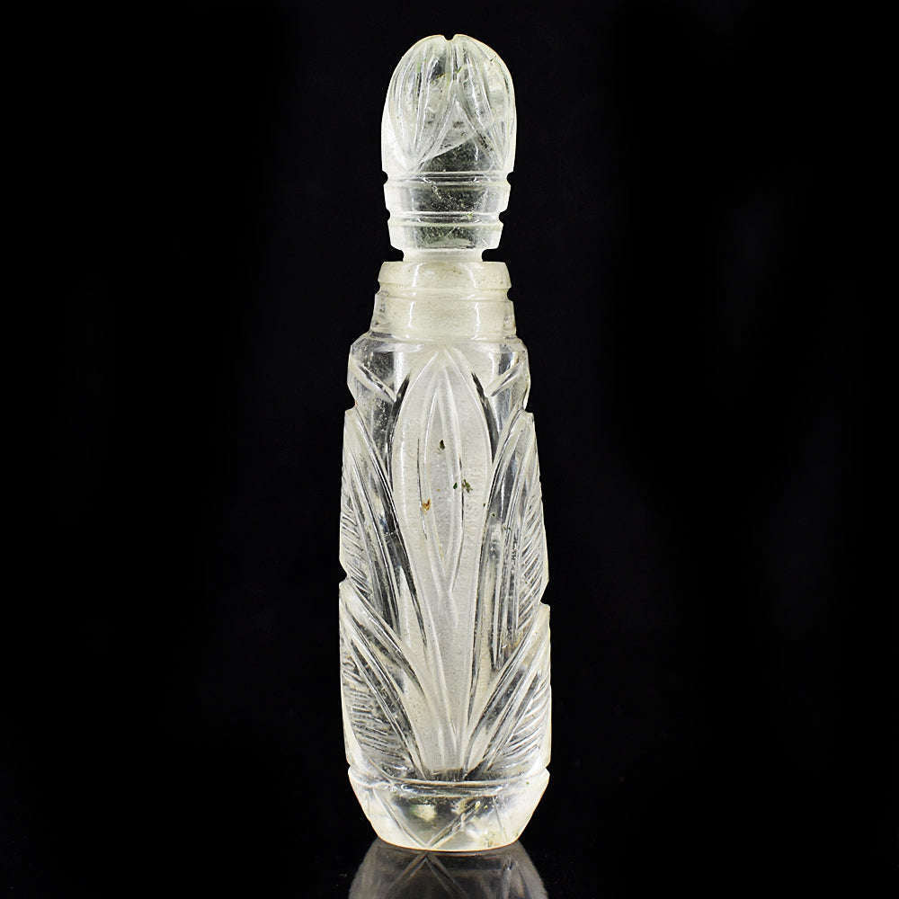 gemsmore:Beautiful White Quartz  Hand Carved Genuine Crystal Gemstone Carving Perfume Bottle