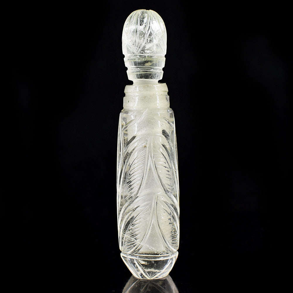 gemsmore:Beautiful White Quartz  Hand Carved Genuine Crystal Gemstone Carving Perfume Bottle