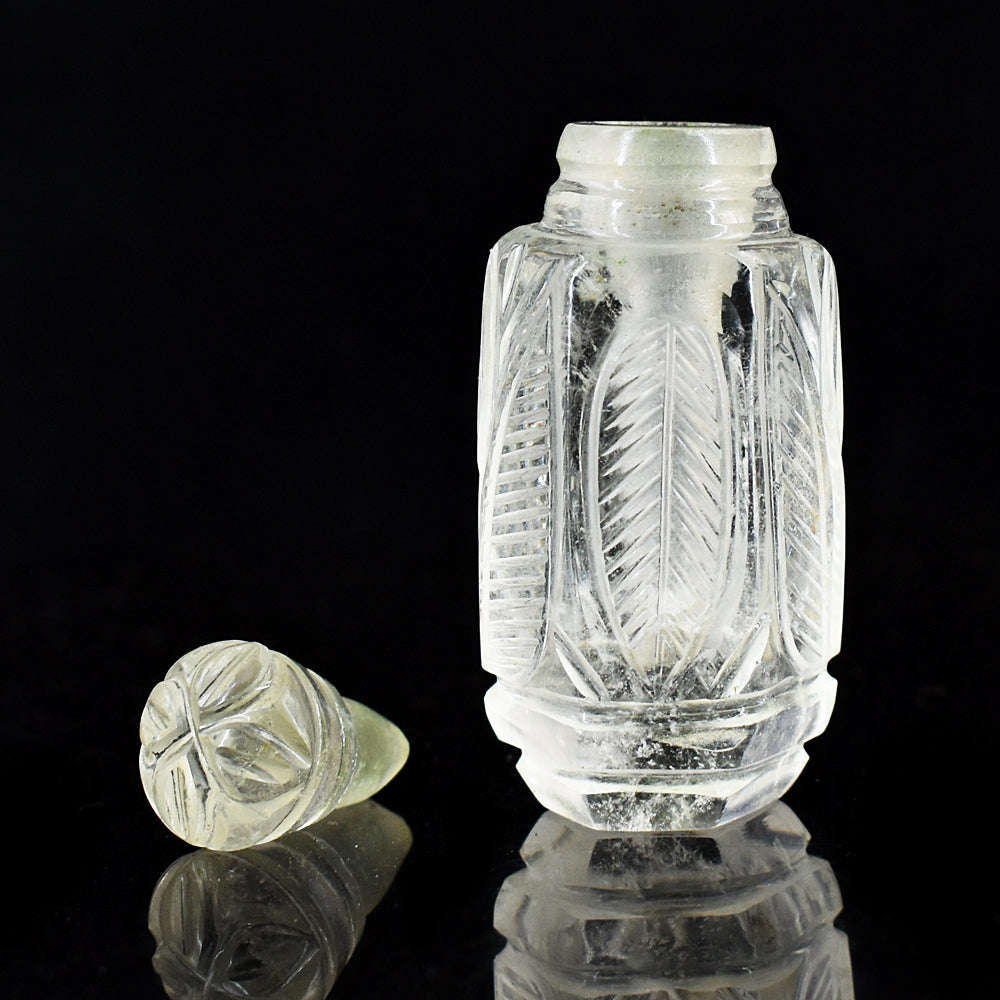 gemsmore:Beautiful White Quartz  Hand Carved Genuine Crystal Gemstone Carving Perfume Bottle