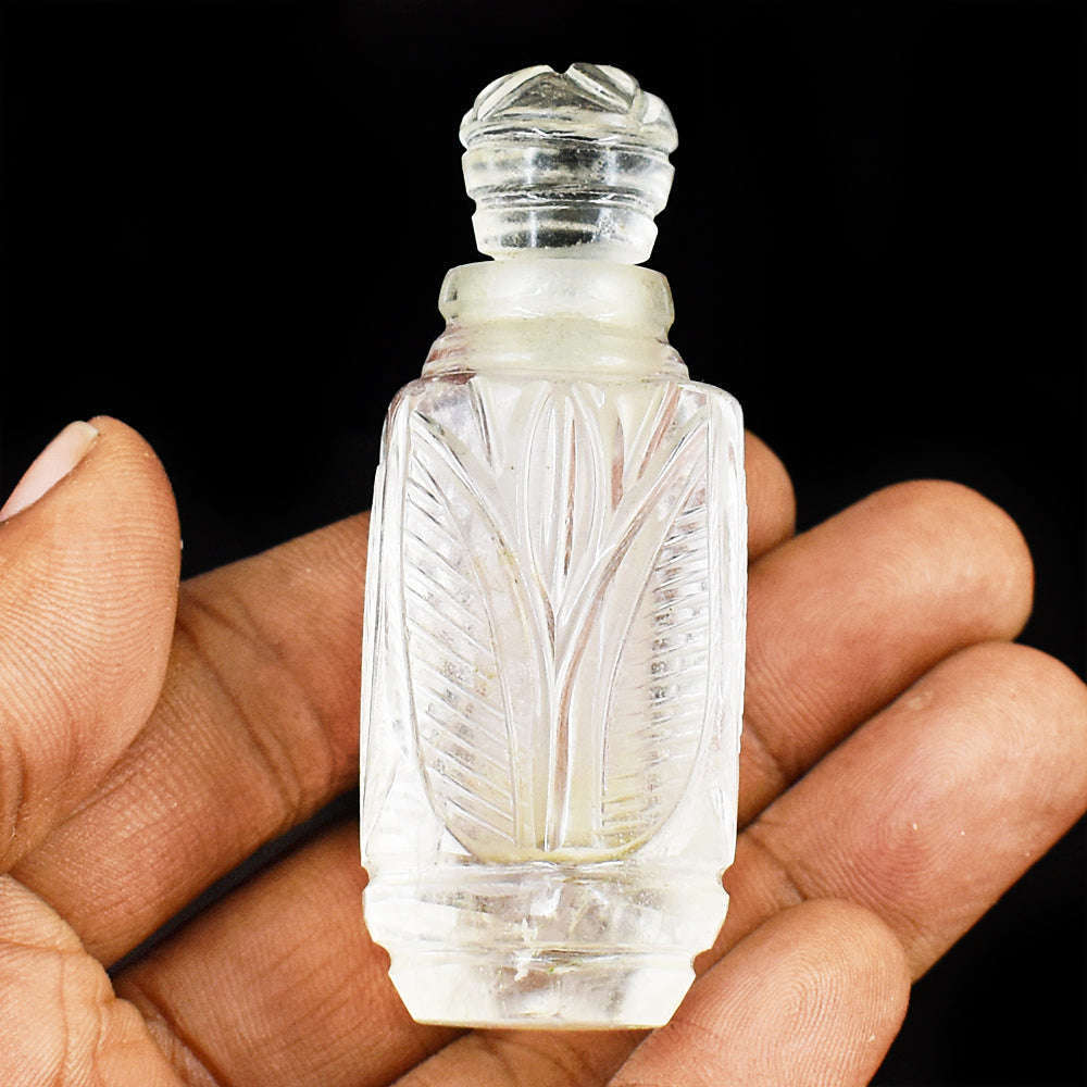 gemsmore:Beautiful White Quartz  Hand Carved Genuine Crystal Gemstone Carving Perfume Bottle