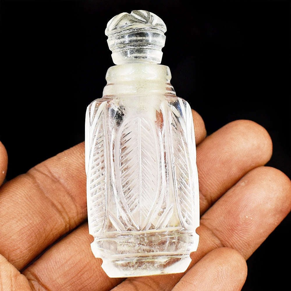 gemsmore:Beautiful White Quartz  Hand Carved Genuine Crystal Gemstone Carving Perfume Bottle