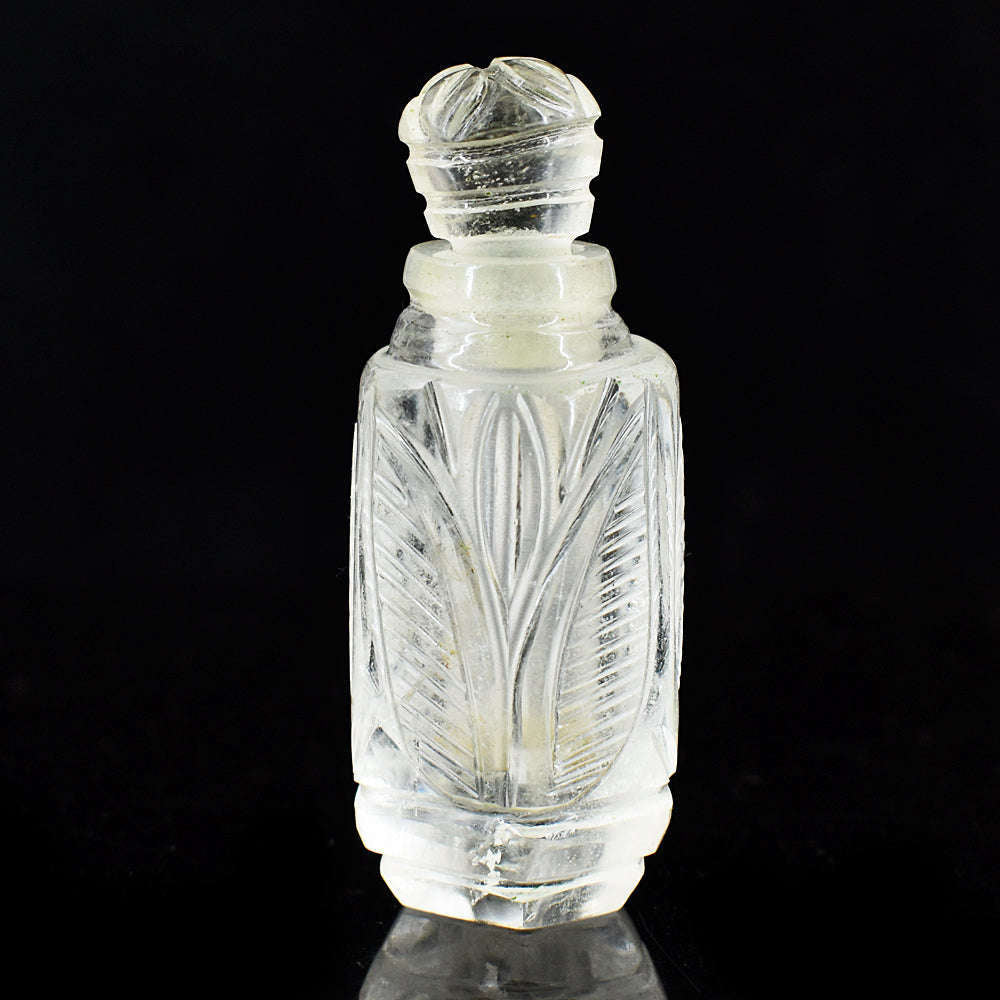 gemsmore:Beautiful White Quartz  Hand Carved Genuine Crystal Gemstone Carving Perfume Bottle