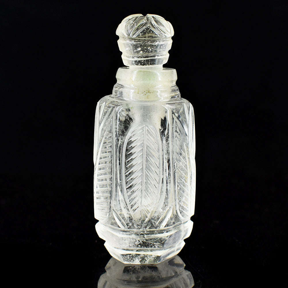 gemsmore:Beautiful White Quartz  Hand Carved Genuine Crystal Gemstone Carving Perfume Bottle