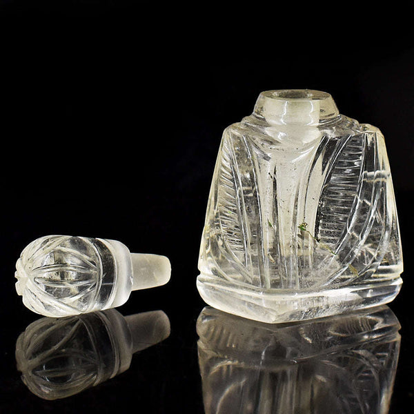 gemsmore:Beautiful White Quartz  Hand Carved Genuine Crystal Gemstone Carving Perfume Bottle