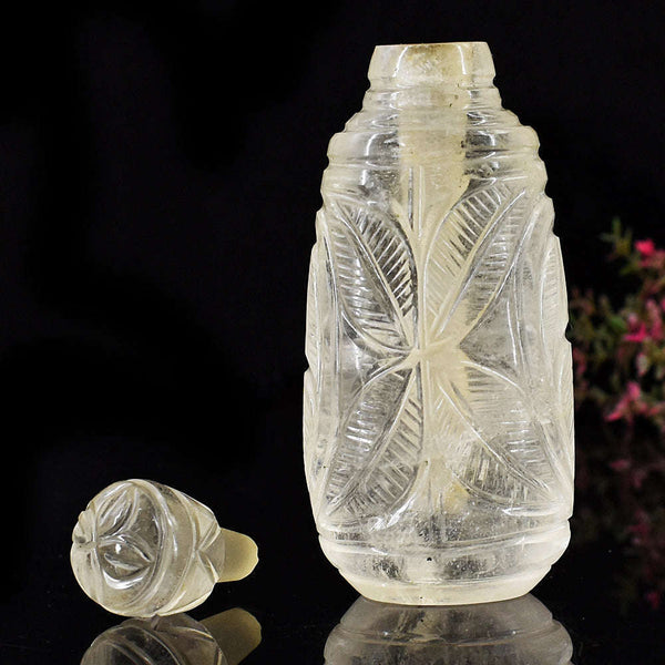 gemsmore:Beautiful White Quartz Hand Carved Genuine Crystal Gemstone Carving Perfume Bottle