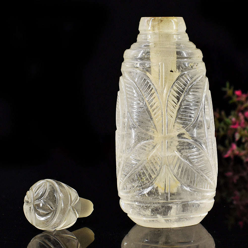 gemsmore:Beautiful White Quartz Hand Carved Genuine Crystal Gemstone Carving Perfume Bottle