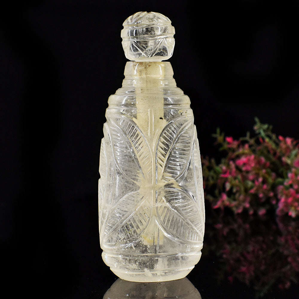 gemsmore:Beautiful White Quartz Hand Carved Genuine Crystal Gemstone Carving Perfume Bottle