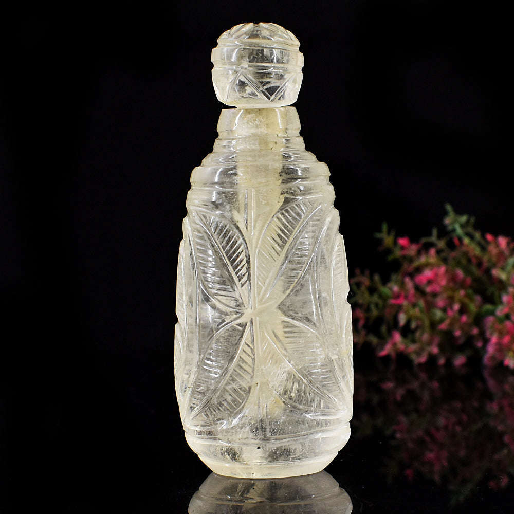 gemsmore:Beautiful White Quartz Hand Carved Genuine Crystal Gemstone Carving Perfume Bottle