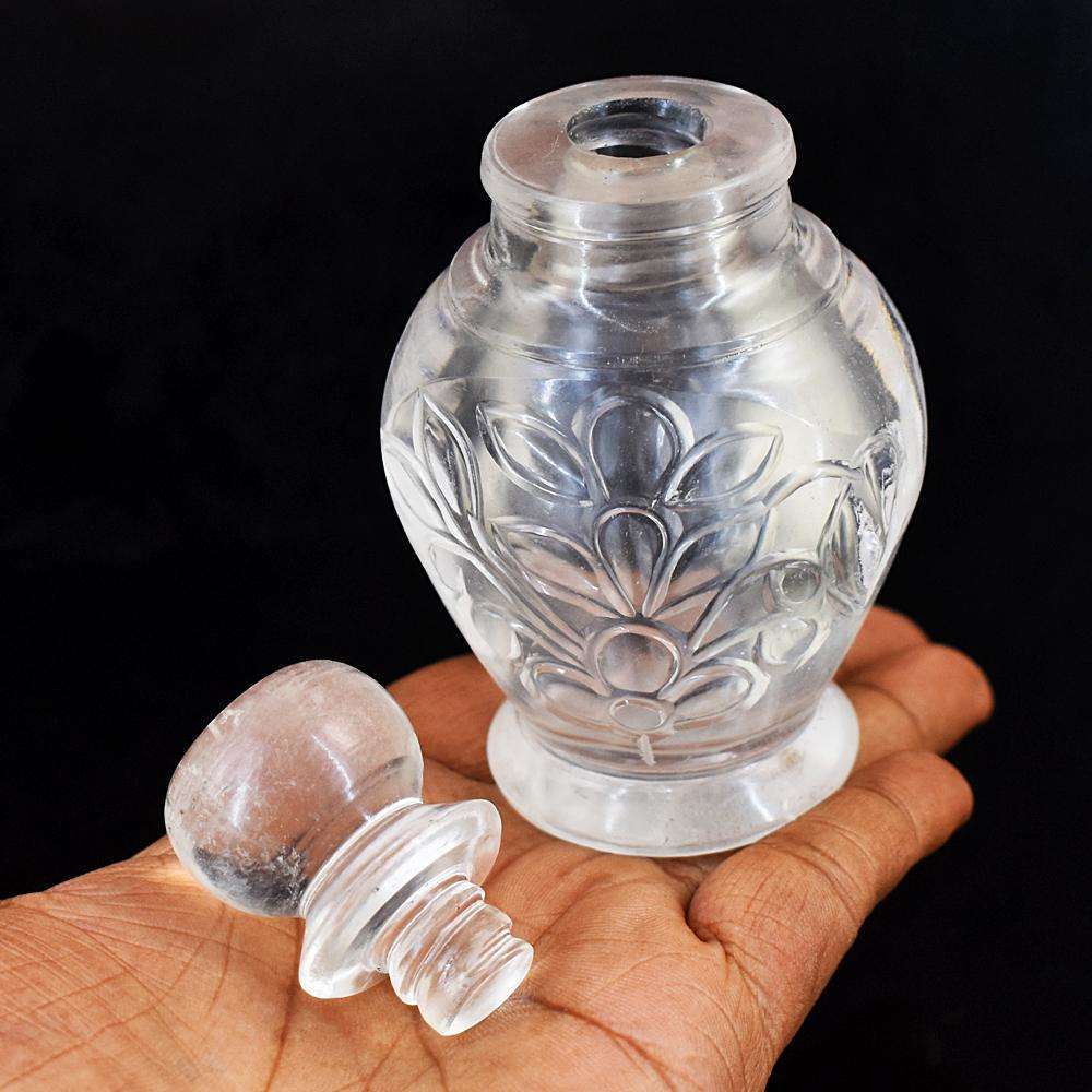 gemsmore:Beautiful White Quartz Hand Carved Perfume Bottle