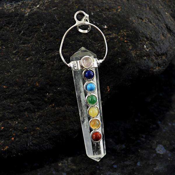 gemsmore:Beautiful White Quartz Seven Chakra Healing Point Pendant