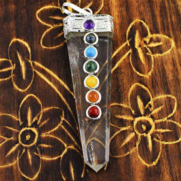 gemsmore:Beautiful White Quartz Seven Chakra Healing Wand Pendant