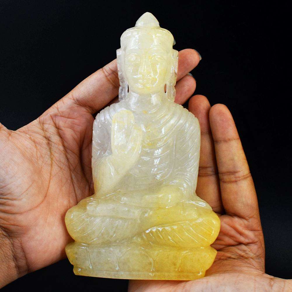 gemsmore:Beautiful Yellow Aventurine Crystal Gemstone Hand Carved Lord Buddha