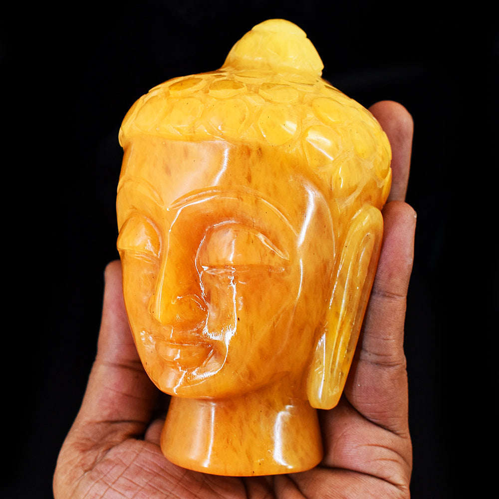 gemsmore:Beautiful Yellow Aventurine  Hand Carved Genuine Crystal Gemstone Carving Buddha Head