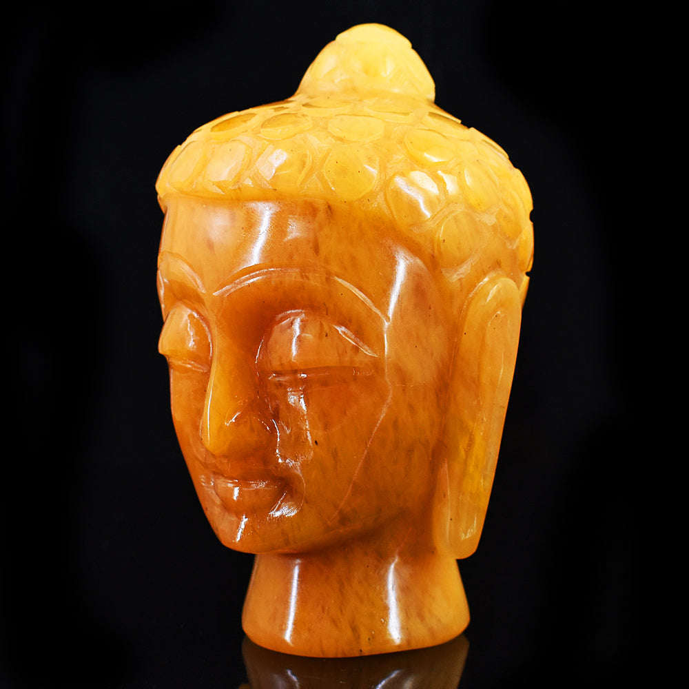 gemsmore:Beautiful Yellow Aventurine  Hand Carved Genuine Crystal Gemstone Carving Buddha Head