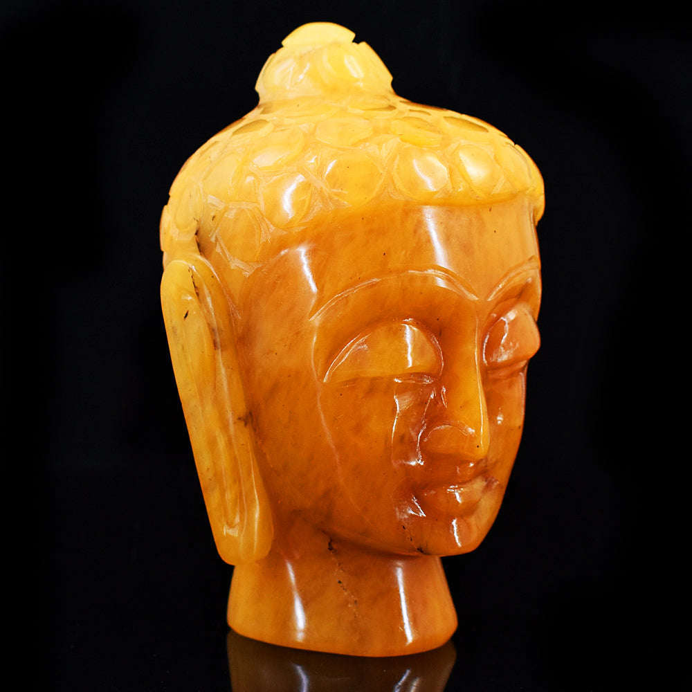 gemsmore:Beautiful Yellow Aventurine  Hand Carved Genuine Crystal Gemstone Carving Buddha Head