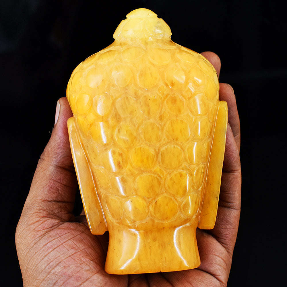 gemsmore:Beautiful Yellow Aventurine  Hand Carved Genuine Crystal Gemstone Carving Buddha Head