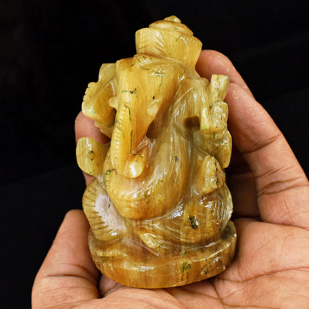 gemsmore:Beautiful Yellow Calcite Hand Carved Genuine Crystal Gemstone Carving Lord Ganesha