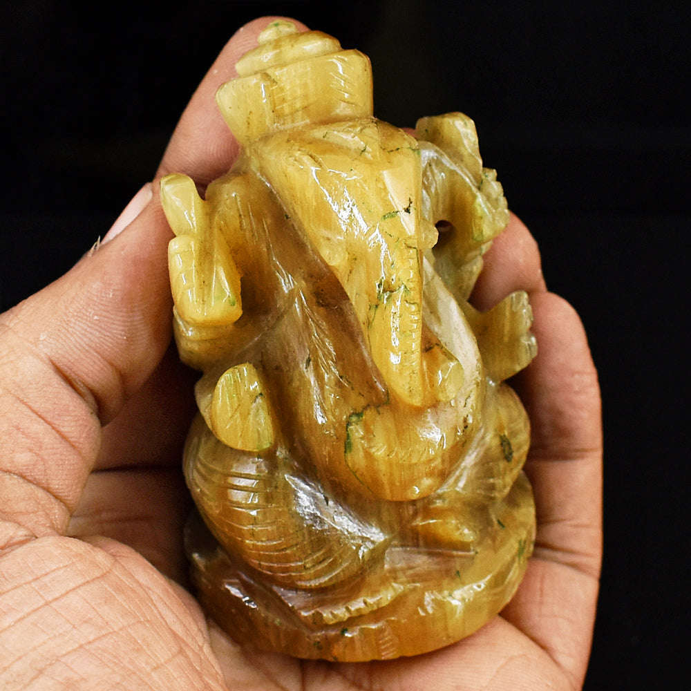 gemsmore:Beautiful Yellow Calcite Hand Carved Genuine Crystal Gemstone Carving Lord Ganesha