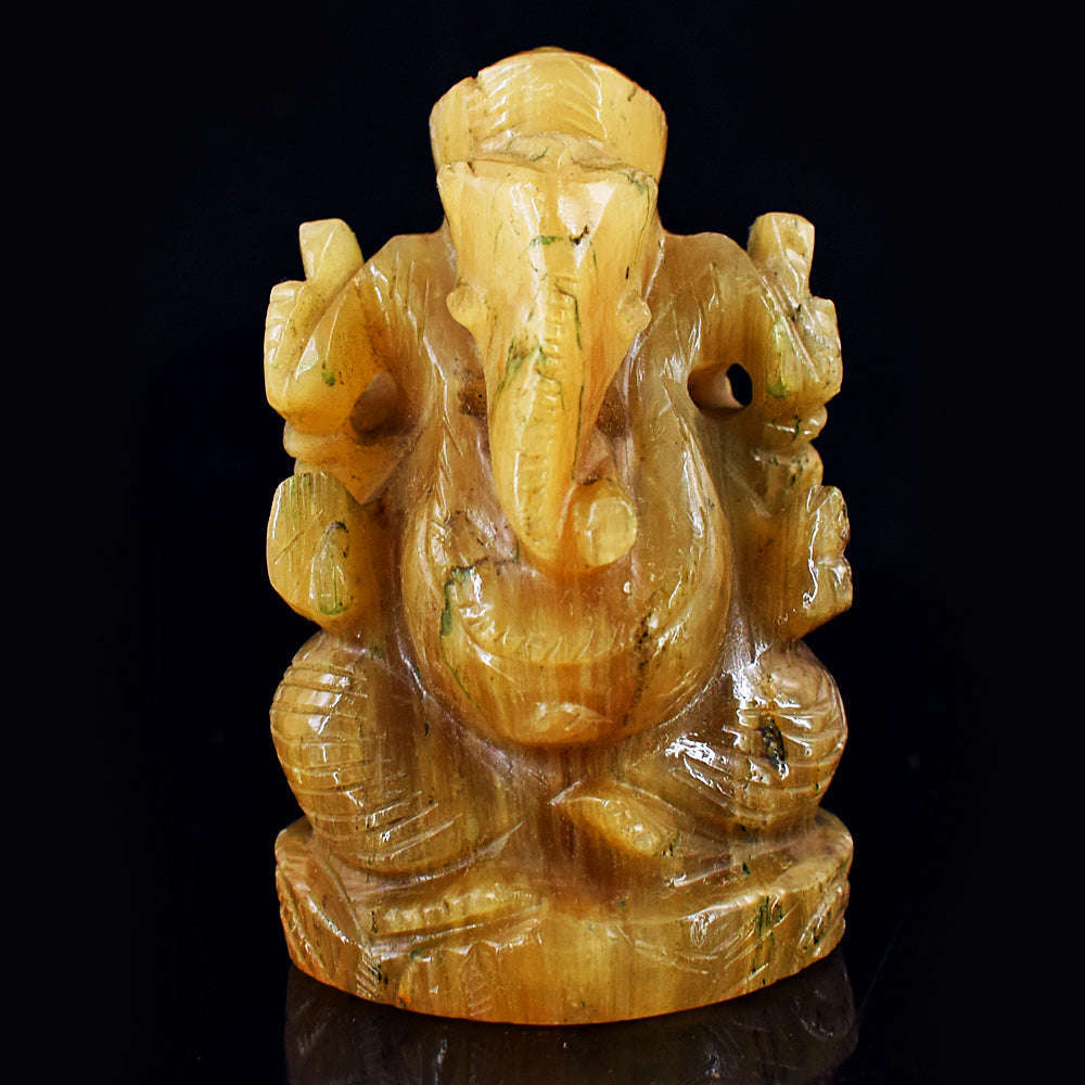 gemsmore:Beautiful Yellow Calcite Hand Carved Genuine Crystal Gemstone Carving Lord Ganesha