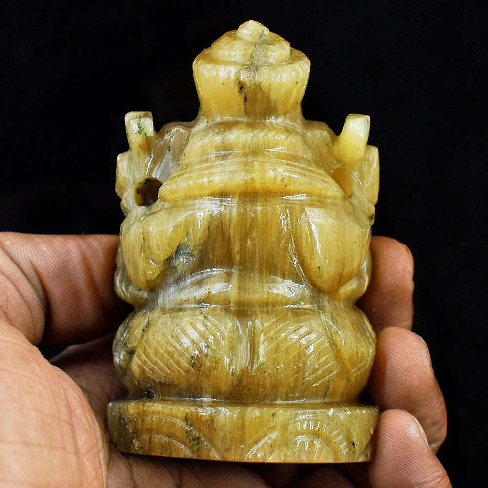 gemsmore:Beautiful Yellow Calcite Hand Carved Genuine Crystal Gemstone Carving Lord Ganesha