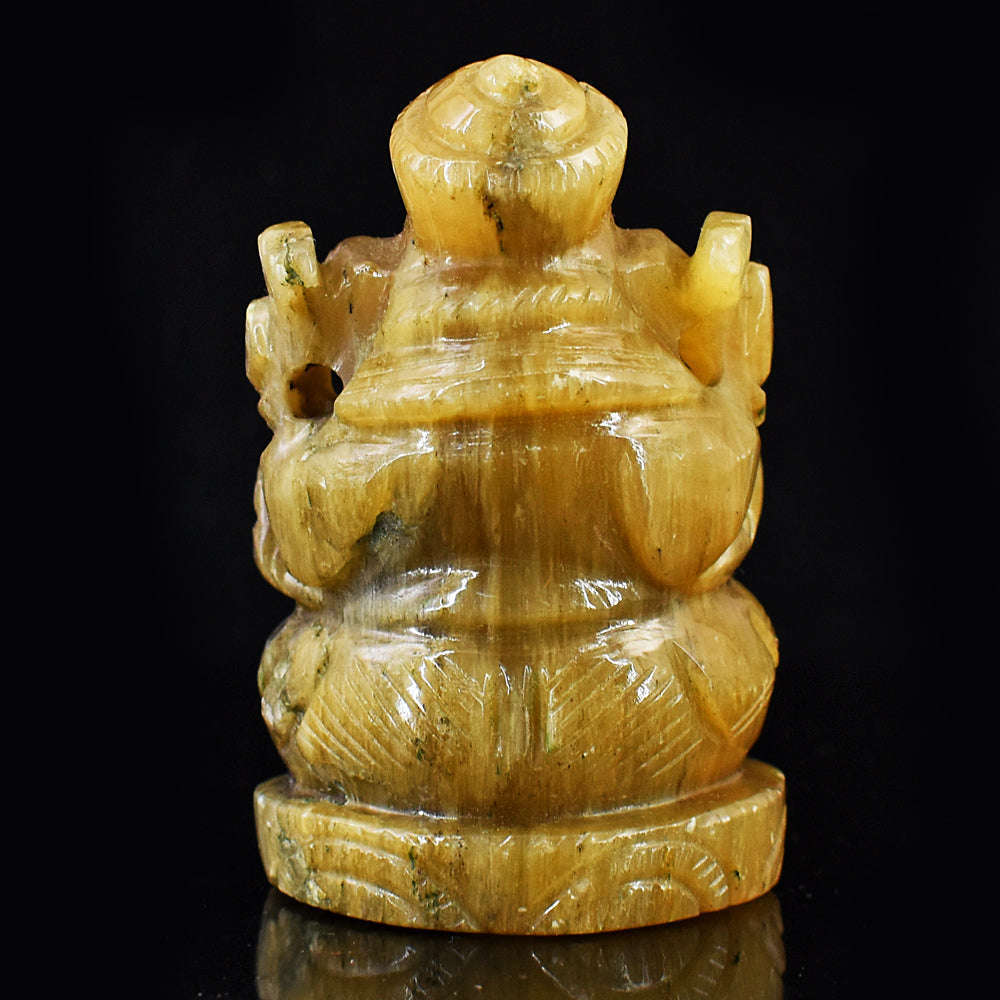 gemsmore:Beautiful Yellow Calcite Hand Carved Genuine Crystal Gemstone Carving Lord Ganesha