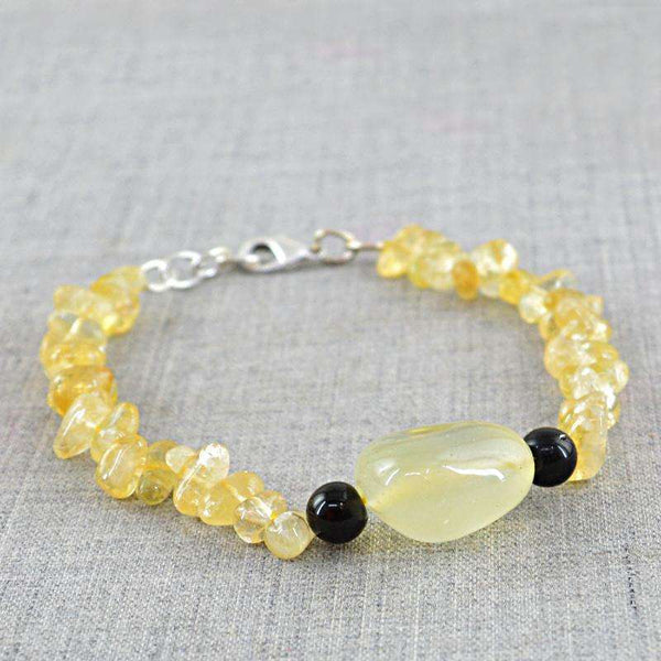 gemsmore:Beautiful Yellow Citrine & Chalcedony Bracelet Natural Untreated Beads