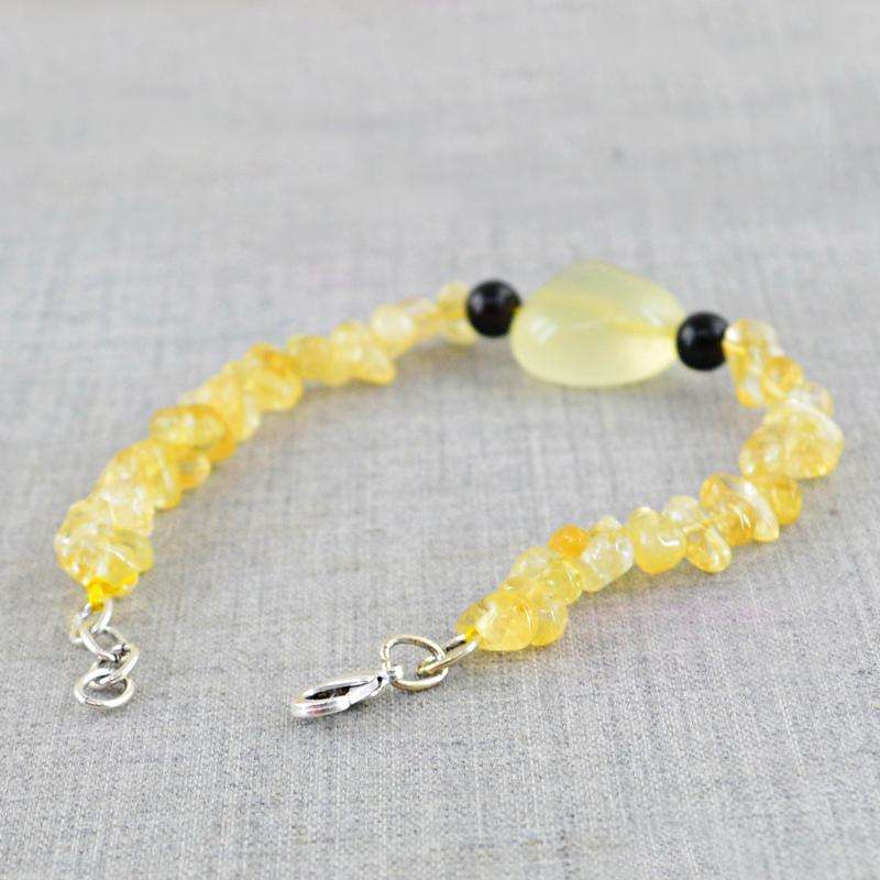 gemsmore:Beautiful Yellow Citrine & Chalcedony Bracelet Natural Untreated Beads