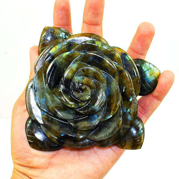 gemsmore:Beautifully Carved Amazing Flash Labradorite Rose