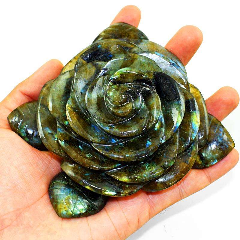 gemsmore:Beautifully Carved Amazing Flash Labradorite Rose