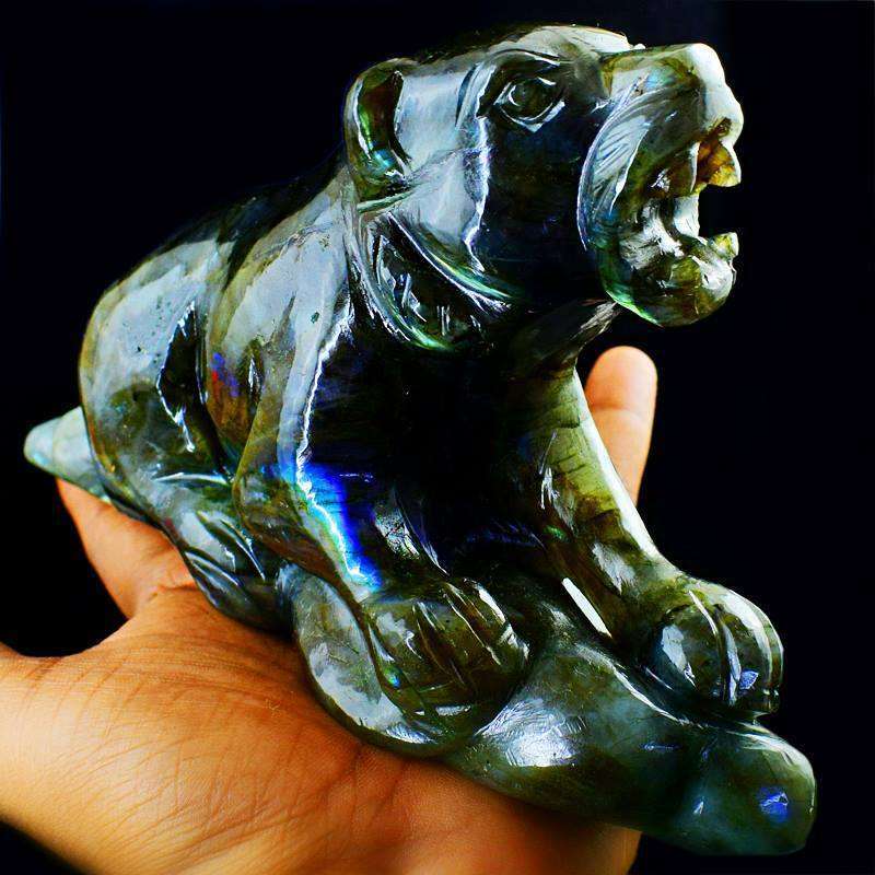 gemsmore:Beautifully Carved Amazing Flash Labradorite Tiger