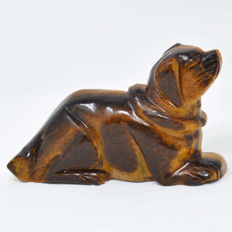 gemsmore:Beautifully Carved Golden Tiger Eye Dog