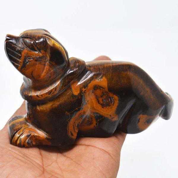 gemsmore:Beautifully Carved Golden Tiger Eye Dog