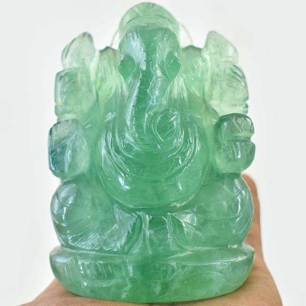 gemsmore:Beautifully Carved Green Fluorite Lord Ganesha Idol