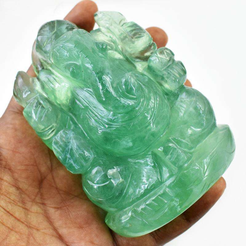 gemsmore:Beautifully Carved Green Fluorite Lord Ganesha Idol
