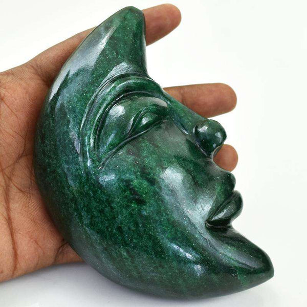 gemsmore:Beautifully Carved Green Jade Moon Face
