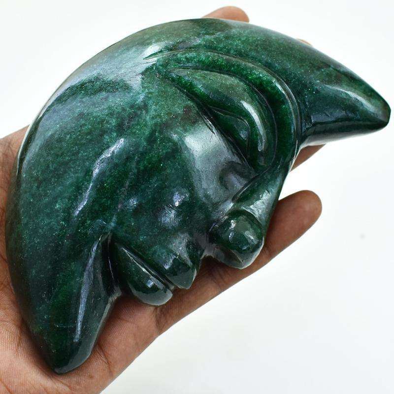 gemsmore:Beautifully Carved Green Jade Moon Face