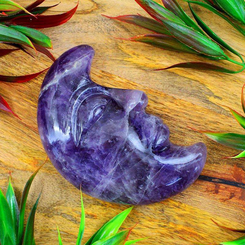 gemsmore:Beautifully Carved Purple Amethyst Moon Face - Genuine