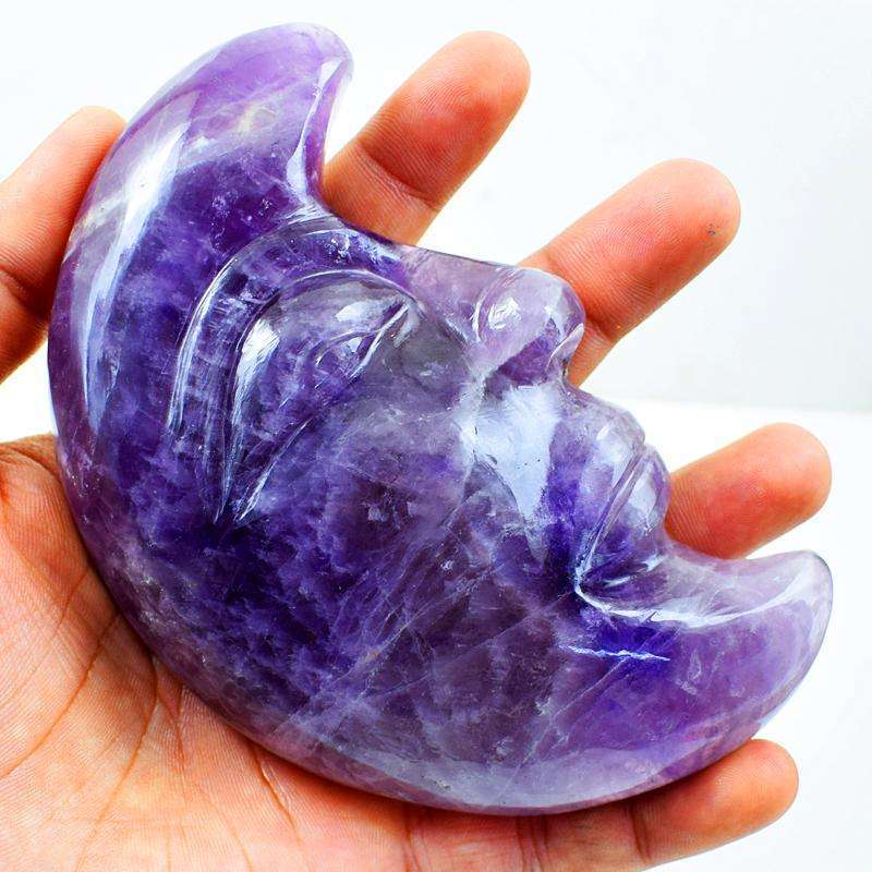 gemsmore:Beautifully Carved Purple Amethyst Moon Face - Genuine