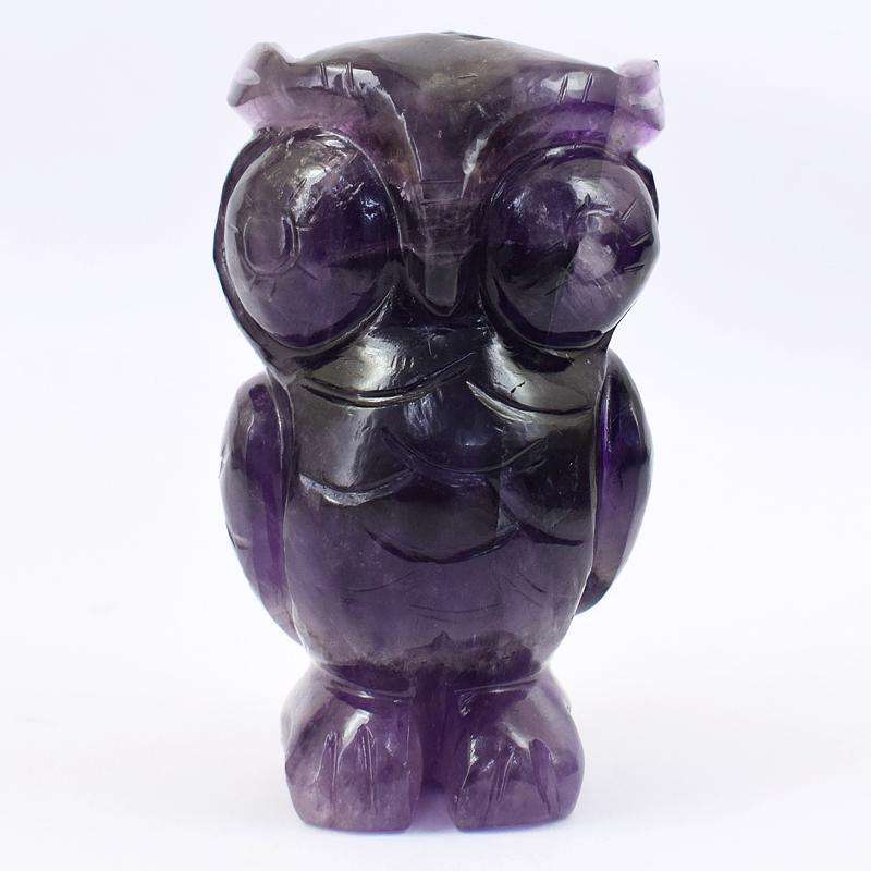 gemsmore:Beautifully Carved Purple Amethyst Owl - Rare Piece