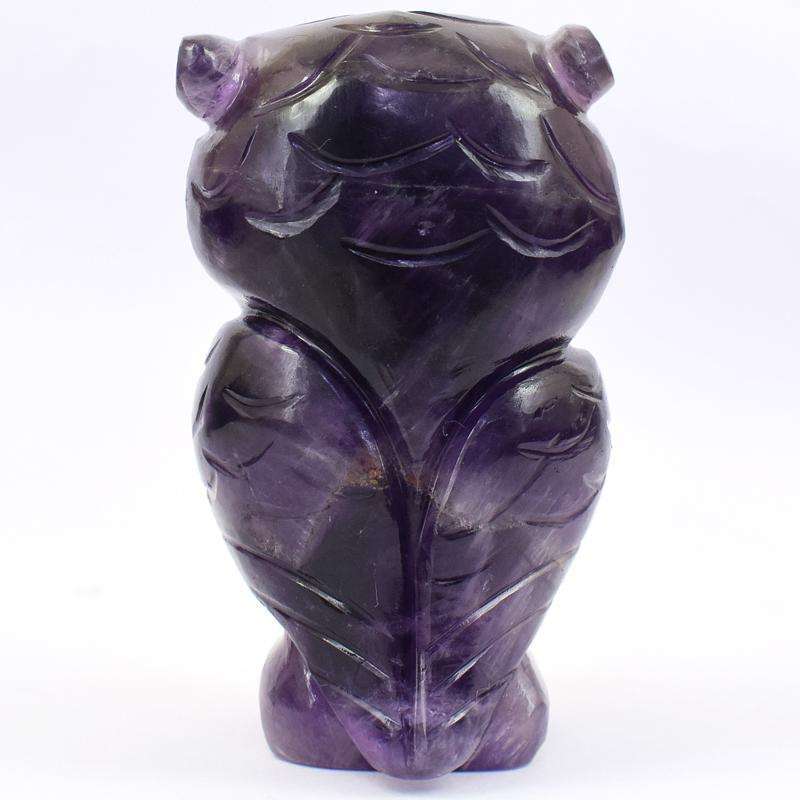 gemsmore:Beautifully Carved Purple Amethyst Owl - Rare Piece
