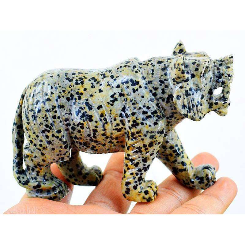 gemsmore:Beautifully Hand Carved Dalmation Jasper Tiger