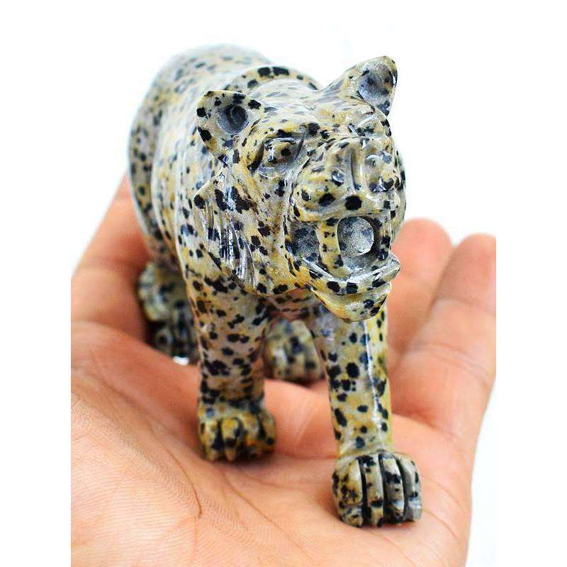 gemsmore:Beautifully Hand Carved Dalmation Jasper Tiger