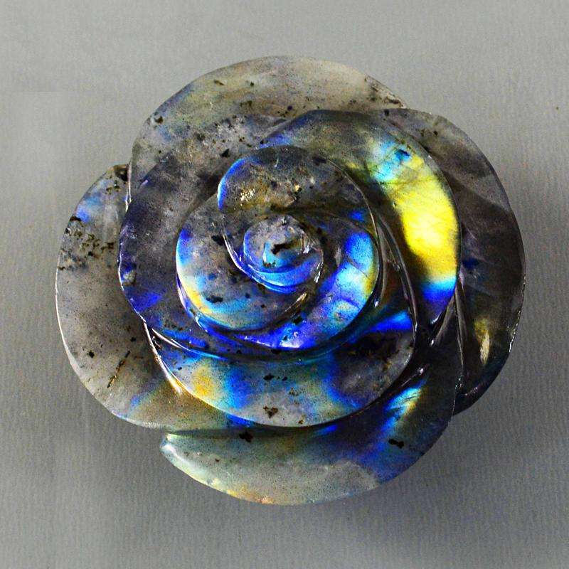 gemsmore:Beautifully Hand Carved Golden & Blue Flash Labradorite Rose